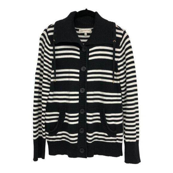 Jones New York Black & White Striped Button up Long Sleeve Sweater size M - Picture 15 of 15